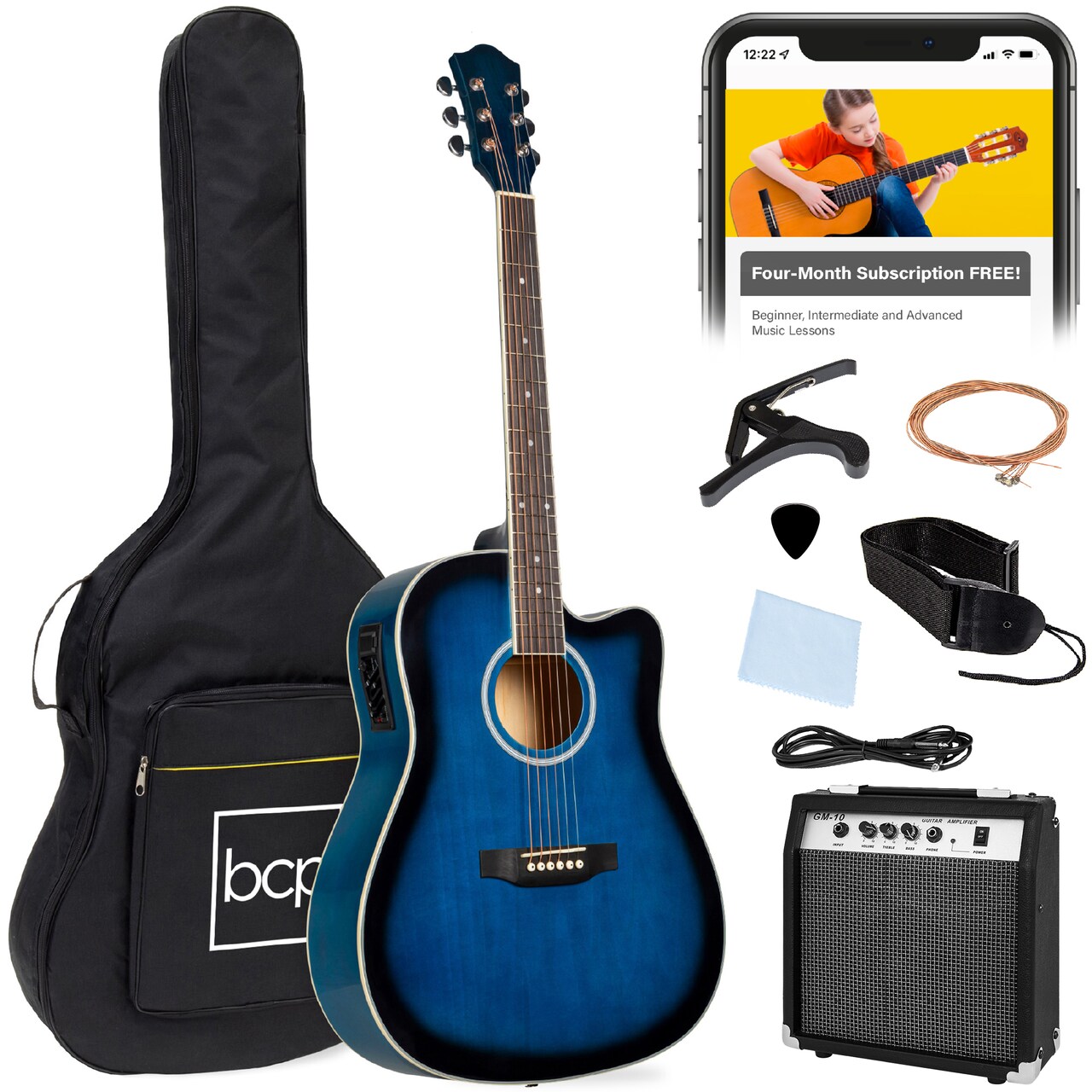 Best Choice Products Beginner Acoustic Electric Guitar Starter Set 41in w/ All Wood Cutaway Design, Case